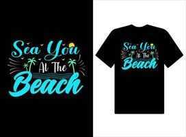 zee u Bij de strand zomer t-shirt ontwerp illustratie en pro vector