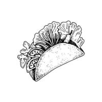 handgetekende Mexicaanse taco's. vectorillustratie in schetsstijl vector