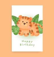 verjaardagskaart met schattige tijger in aquarelstijl vector