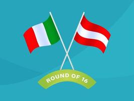 italië vs oostenrijk ronde van 16 wedstrijd, europees voetbalkampioenschap 2020 vectorillustratie. voetbal 2020 kampioenschapswedstrijd versus teams intro sport achtergrond vector
