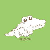 alfabet een voor alligator woordenschat school- les tekenfilm digitaal postzegel schets vector