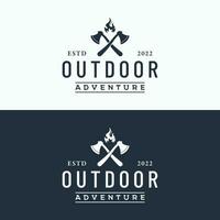 avontuur overleving bijl logo ontwerp met wijnoogst hipster kampvuur voor camping, avontuur en etiketten. vector