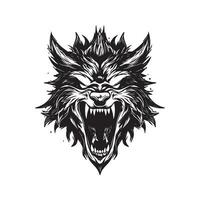 wolf monster, wijnoogst hand- getrokken illustratie vector