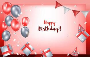 gelukkige verjaardag kaart uitnodiging viering rode ballon cadeau achtergrond vector