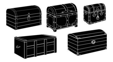 houten kisten reeks van silhouetten. kisten met metaal randen gemakkelijk pictogrammen. vector