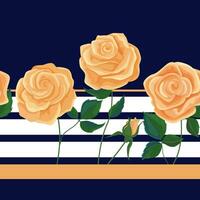 vector illustratie van geel rozen grens naadloos patroon Aan blauw achtergrond. meetkundig ornament met bloemen voor kaarten en kleding stof.