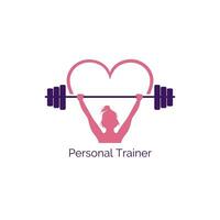 vector illustratie icoon van een meisje hijs- een halter. persoonlijk trainer concept in roze en Purper vrouwelijk stijl