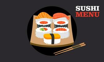 wijnoogst sushi poster ontwerp met vector sushi karakter