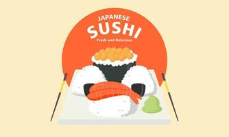 wijnoogst sushi poster ontwerp met vector sushi karakter