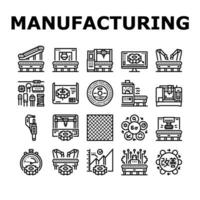 fabricage industrie fabriek pictogrammen reeks vector