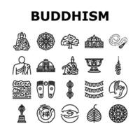 Boeddhisme Boeddha lotus meditatie pictogrammen reeks vector