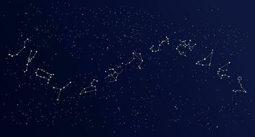 sterrenbeeld kaart, mystiek kosmisch lucht met sterrenbeelden en sterren, nevel achtergrond, blauw heelal. illustratie, poster, vector