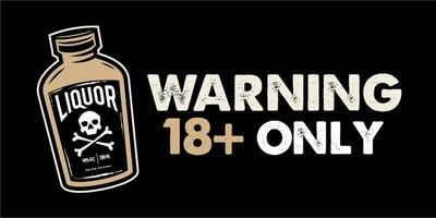 alcohol drinken waarschuwing teken. Nee personen onder 18 toegestaan, verbod teken. wit Aan zwart achtergrond vector