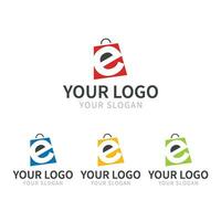 brief e logo ontwerp. boodschappen doen zak logo vector