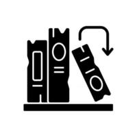 boek op plank zwarte glyph-pictogram vector