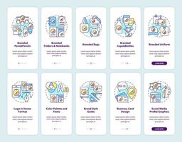bedrijfsidentiteit onboarding mobiele app paginascherm met concepten set vector