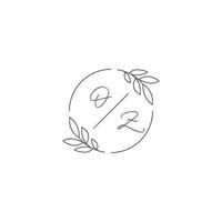 initialen oz monogram bruiloft logo met gemakkelijk blad schets en cirkel stijl vector