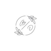 initialen bd monogram bruiloft logo met gemakkelijk blad schets en cirkel stijl vector