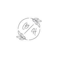 initialen bh monogram bruiloft logo met gemakkelijk blad schets en cirkel stijl vector