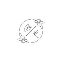 initialen br monogram bruiloft logo met gemakkelijk blad schets en cirkel stijl vector