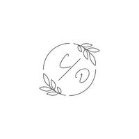 initialen CD monogram bruiloft logo met gemakkelijk blad schets en cirkel stijl vector
