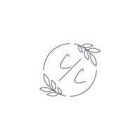 initialen cc monogram bruiloft logo met gemakkelijk blad schets en cirkel stijl vector