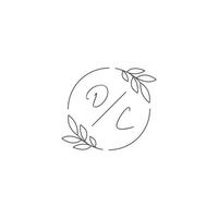 initialen dc monogram bruiloft logo met gemakkelijk blad schets en cirkel stijl vector