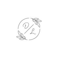 initialen dl monogram bruiloft logo met gemakkelijk blad schets en cirkel stijl vector