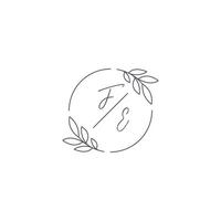 initialen fe monogram bruiloft logo met gemakkelijk blad schets en cirkel stijl vector