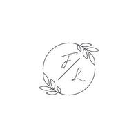 initialen fl monogram bruiloft logo met gemakkelijk blad schets en cirkel stijl vector