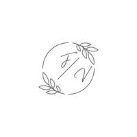 initialen fv monogram bruiloft logo met gemakkelijk blad schets en cirkel stijl vector