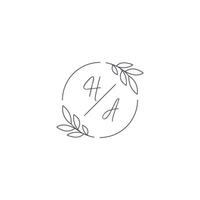 initialen ha monogram bruiloft logo met gemakkelijk blad schets en cirkel stijl vector