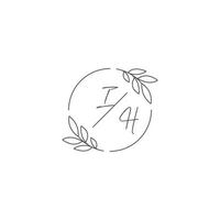 initialen ih monogram bruiloft logo met gemakkelijk blad schets en cirkel stijl vector