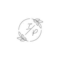 initialen ik p monogram bruiloft logo met gemakkelijk blad schets en cirkel stijl vector