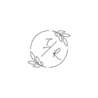 initialen ir monogram bruiloft logo met gemakkelijk blad schets en cirkel stijl vector