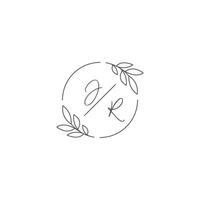 initialen jr monogram bruiloft logo met gemakkelijk blad schets en cirkel stijl vector