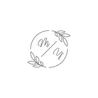 initialen mijn monogram bruiloft logo met gemakkelijk blad schets en cirkel stijl vector