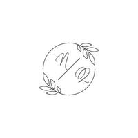 initialen nq monogram bruiloft logo met gemakkelijk blad schets en cirkel stijl vector