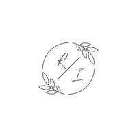 initialen ri monogram bruiloft logo met gemakkelijk blad schets en cirkel stijl vector