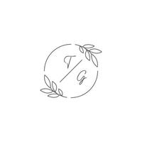 initialen tg monogram bruiloft logo met gemakkelijk blad schets en cirkel stijl vector