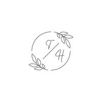 initialen th monogram bruiloft logo met gemakkelijk blad schets en cirkel stijl vector
