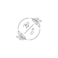 initialen wij monogram bruiloft logo met gemakkelijk blad schets en cirkel stijl vector