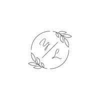 initialen yl monogram bruiloft logo met gemakkelijk blad schets en cirkel stijl vector