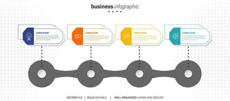 lijn stap infografisch. 4 opties workflow diagram, cirkel tijdlijn aantal infograaf, werkwijze stappen grafiek. lineair vector infographics. werkwijze bestellen infographic pijl en stappen punt illustratie