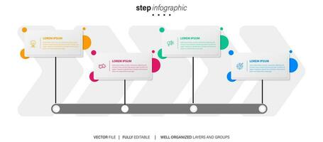 tijdlijn infographic ontwerpelement en nummeropties. bedrijfsconcept met 4 stappen. kan worden gebruikt voor workflowlay-out, diagram, jaarverslag, webdesign. vector zakelijke sjabloon voor presentatie.