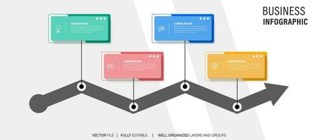 tijdlijn infographic ontwerpelement en nummeropties. bedrijfsconcept met 4 stappen. kan worden gebruikt voor workflowlay-out, diagram, jaarverslag, webdesign. vector zakelijke sjabloon voor presentatie.