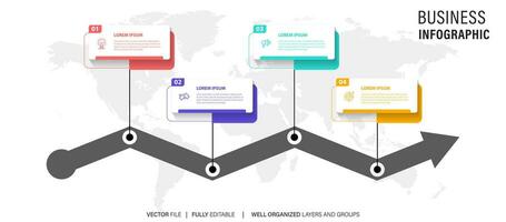 tijdlijn infographic ontwerpelement en nummeropties. bedrijfsconcept met 4 stappen. kan worden gebruikt voor workflowlay-out, diagram, jaarverslag, webdesign. vector zakelijke sjabloon voor presentatie.