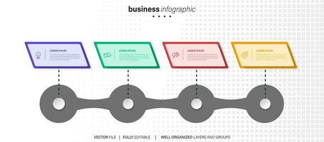 tabel tijdlijn infographic sjabloon of element met 4 projecteren, werkwijze, stap, keuze, kleurrijk bar, pijl, minimaal, modern stijl voor uitverkoop schuiven, planner, werkstroom, stappenplan, web vector