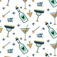 Patroon Gelukkig Nieuwjaar met champagne, bekers en sterretjes vector