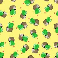 naadloos patroon met schattig cactussen en harten, in groente, roze, bruin en geel kleuren. in tekenfilm stijl. vector